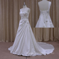 Shimmering Embroidery Backless Cheap Vneck Satin Wedding Dress